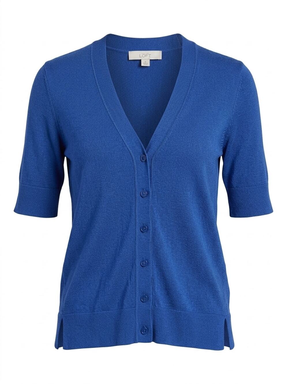 Loft Blue V-Neck Button Front Short Sleeve Cardigan Sweater Women Size M